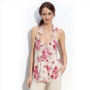 Rebecca Taylor sequin floral silk ruffle tank